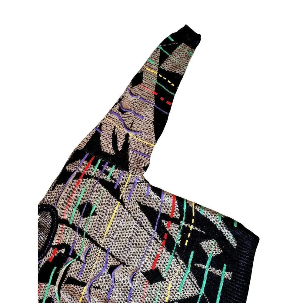 VTG Hilton Coogie Style  XL Acrylic Sweater Grey/Blk Cubist Face - Picture 10 of 11